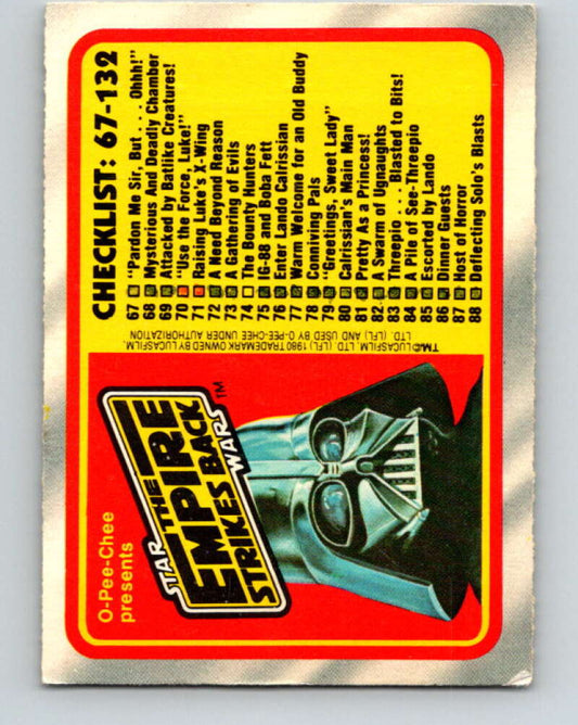 1980 OPC The Empire Strikes Back #132 Checklist 67-132   V43155