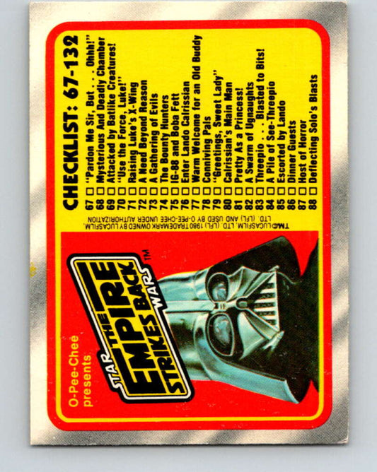 1980 OPC The Empire Strikes Back #132 Checklist 67-132   V43156
