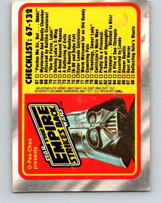 1980 OPC The Empire Strikes Back #132 Checklist 67-132   V43157