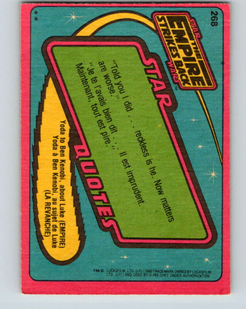 1980 OPC The Empire Strikes Back #268 Luke Skywalker   V43167