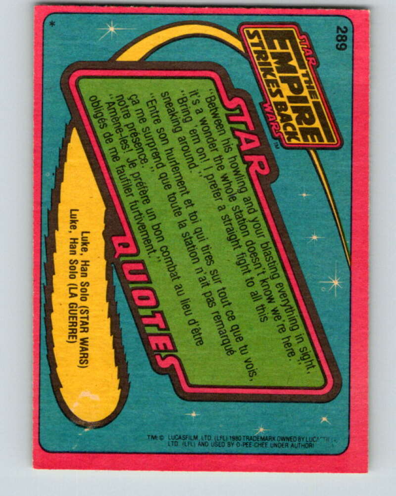 1980 OPC The Empire Strikes Back #289 Flight of the X-Wing   V43198