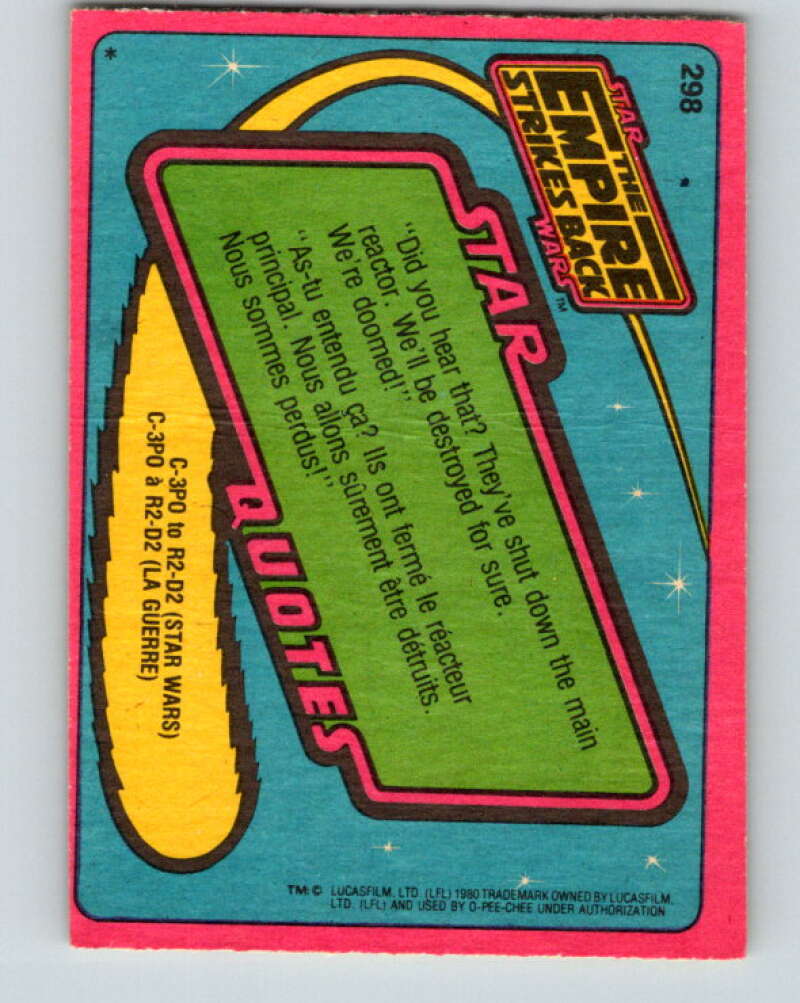 1980 OPC The Empire Strikes Back #298 A Hasty Retreat!   V43210