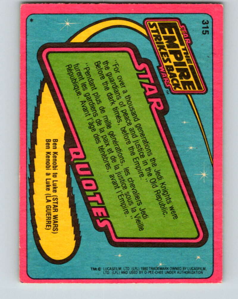 1980 OPC The Empire Strikes Back #315 Hero of the Rebellion   V43236