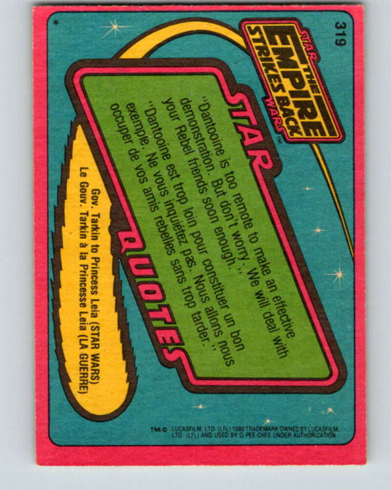 1980 OPC The Empire Strikes Back #319 Lord Vader's Orders   V43244