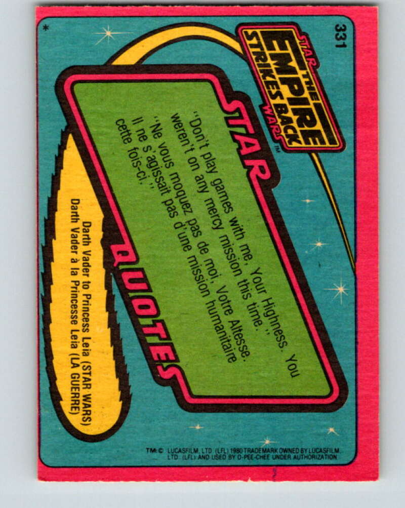 1980 OPC The Empire Strikes Back #331 Yoda's Instruction   V43268