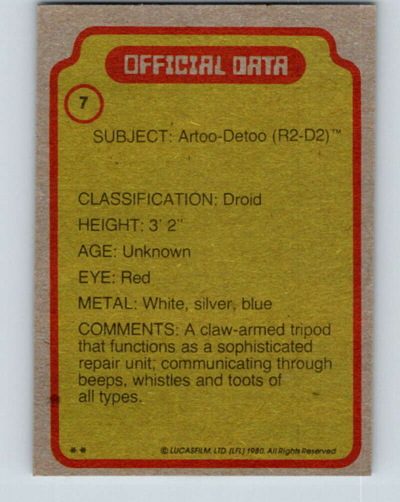 1980 Topps The Empire Strikes Back #7 Artoo-Detoo   V43316