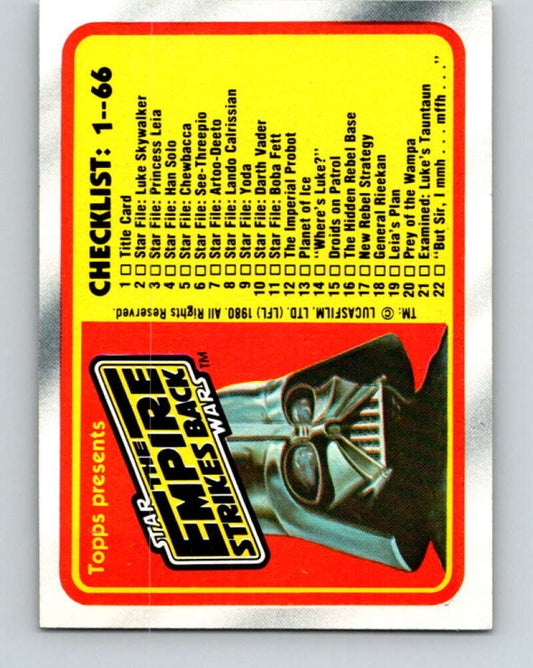 1980 Topps The Empire Strikes Back #131 Checklist 1-66   V43579