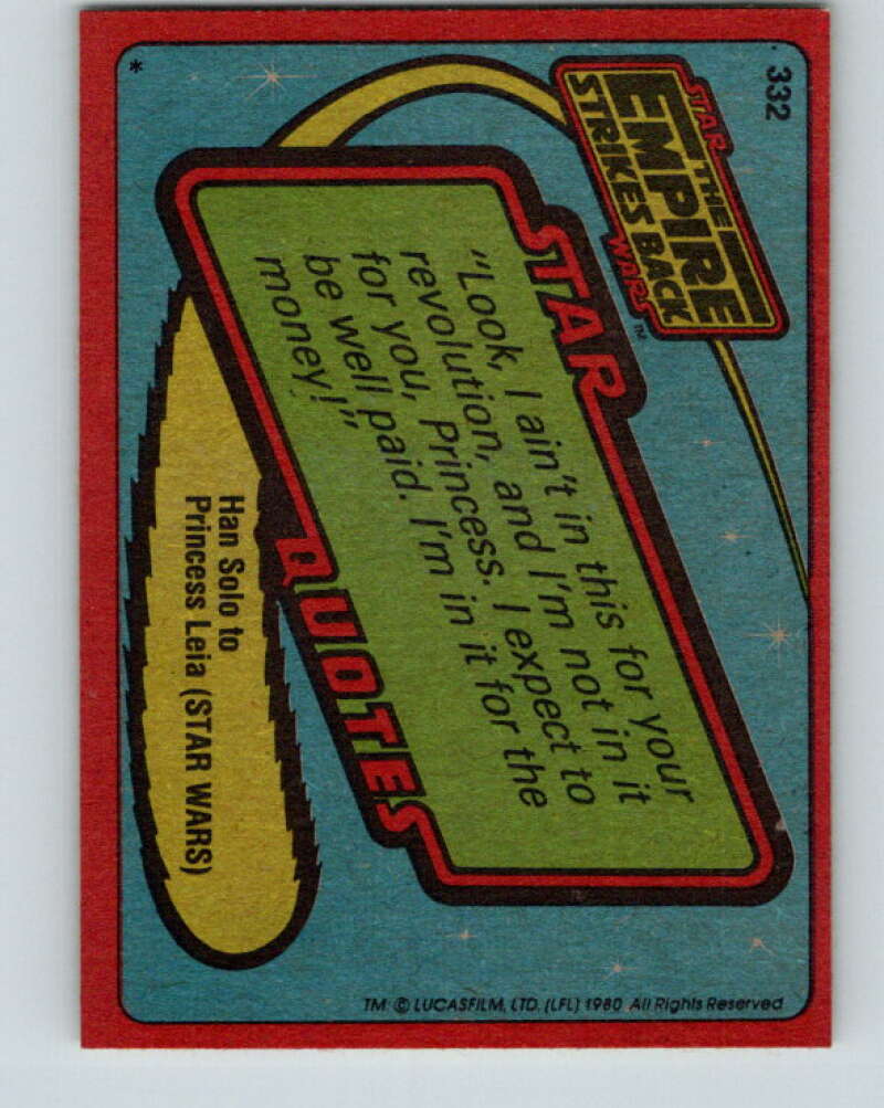 1980 Topps The Empire Strikes Back #332 The Warrior and the Jedi Master   V43962