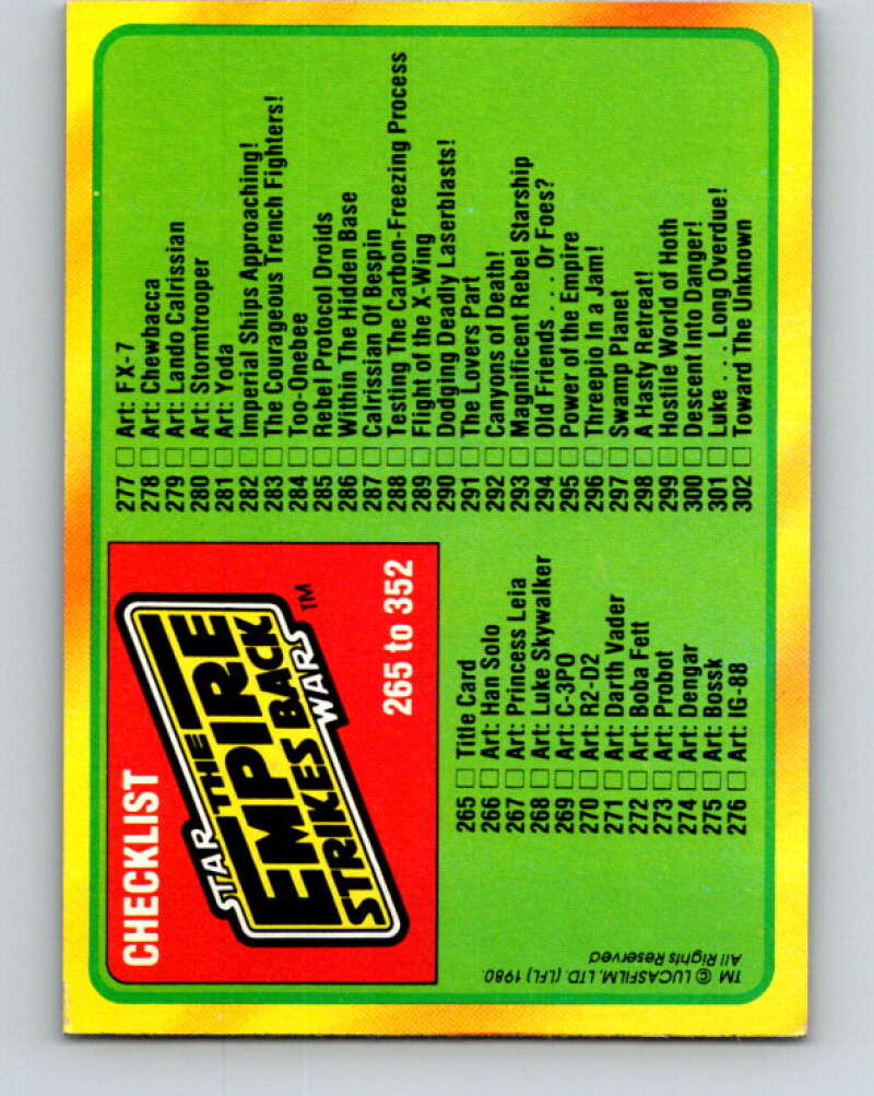 1980 Topps The Empire Strikes Back #352 Checklist 265-352   V44065
