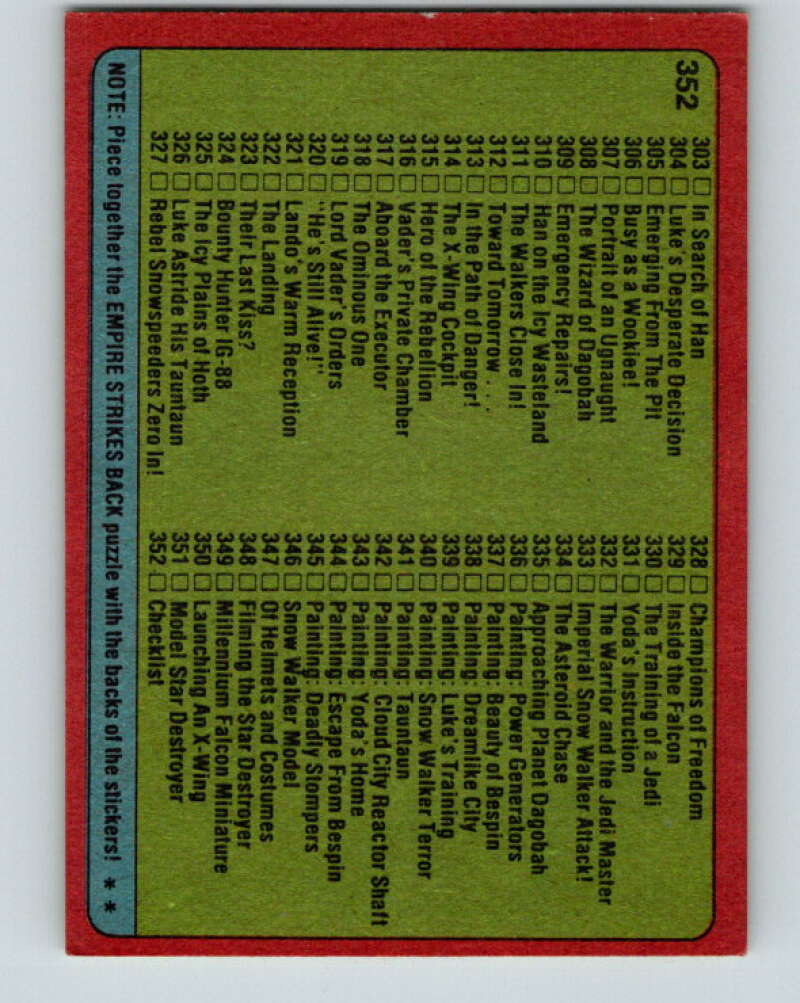 1980 Topps The Empire Strikes Back #352 Checklist 265-352   V44065
