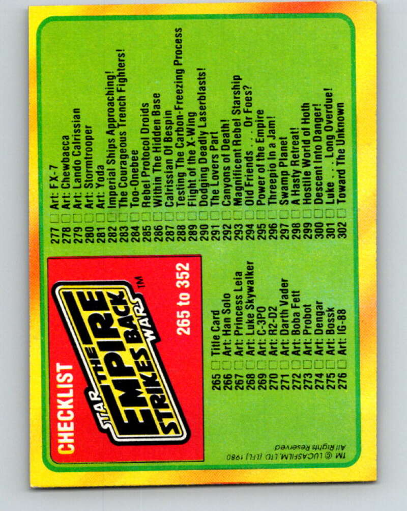 1980 Topps The Empire Strikes Back #352 Checklist 265-352   V44066