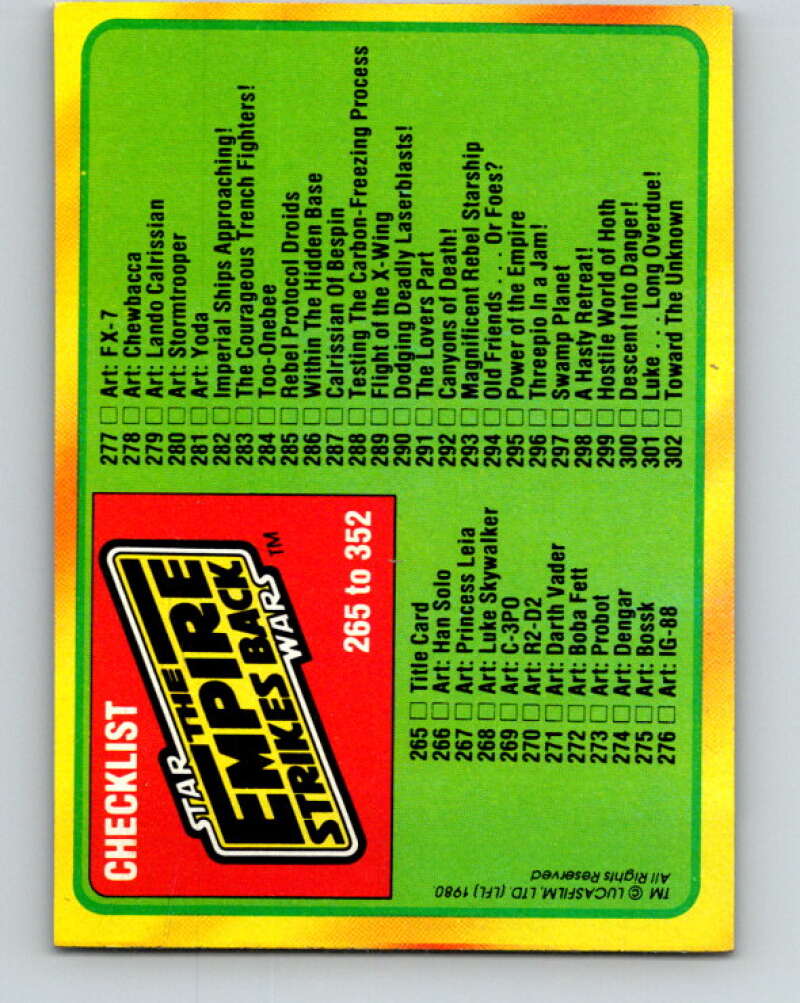 1980 Topps The Empire Strikes Back #352 Checklist 265-352   V44067
