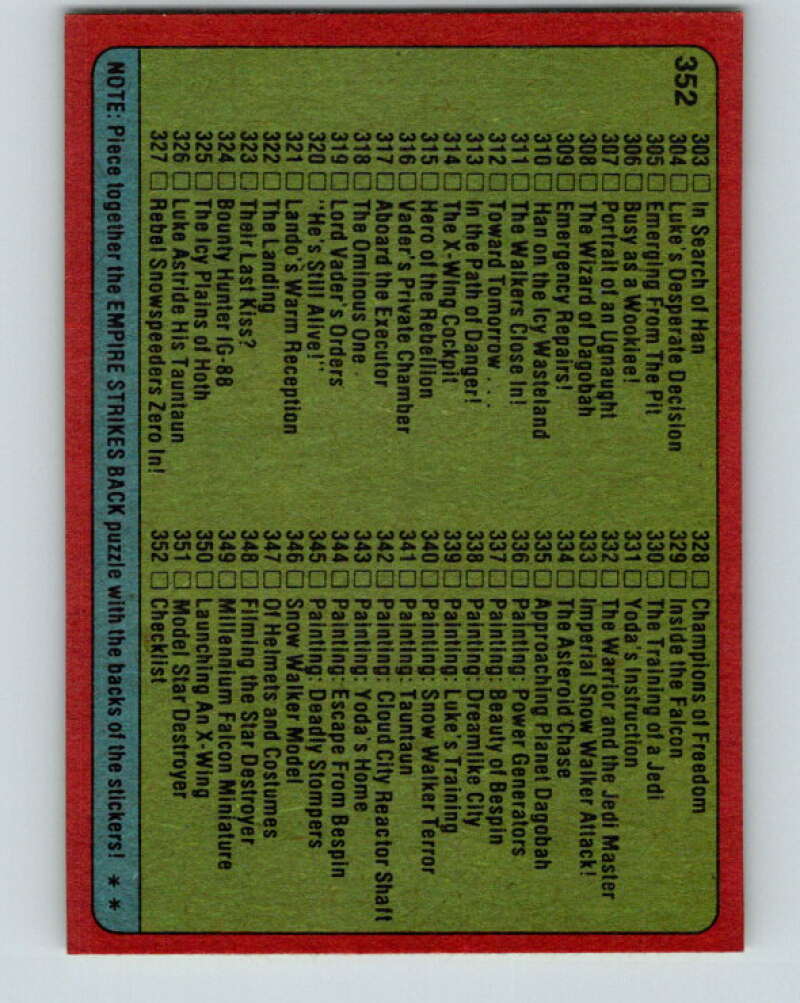 1980 Topps The Empire Strikes Back #352 Checklist 265-352   V44068