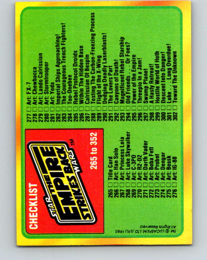 1980 Topps The Empire Strikes Back #352 Checklist 265-352   V44069