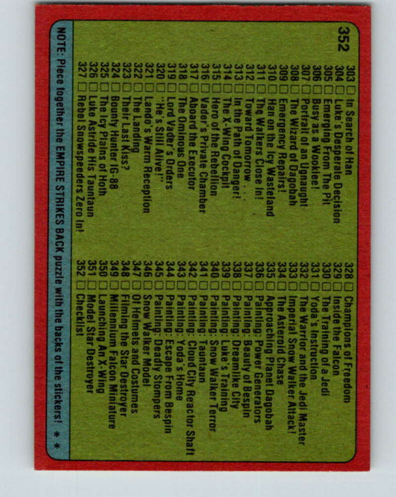1980 Topps The Empire Strikes Back #352 Checklist 265-352   V44069