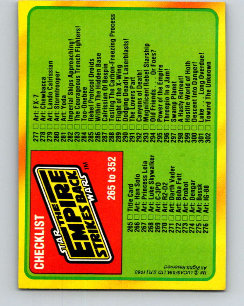 1980 Topps The Empire Strikes Back #352 Checklist 265-352   V44070