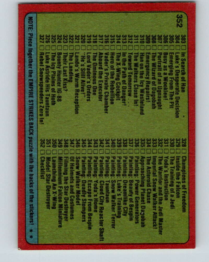 1980 Topps The Empire Strikes Back #352 Checklist 265-352   V44070