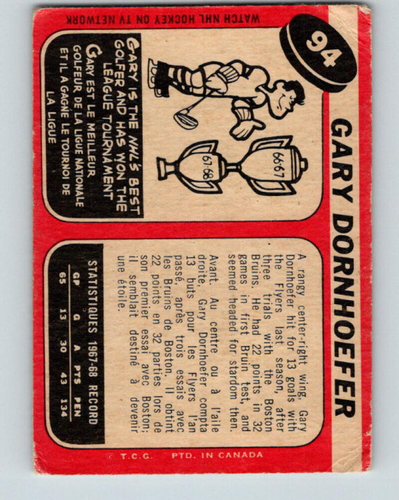1968-69 Topps #94 Gary Dornhoefer Philadelphia Flyers V44104