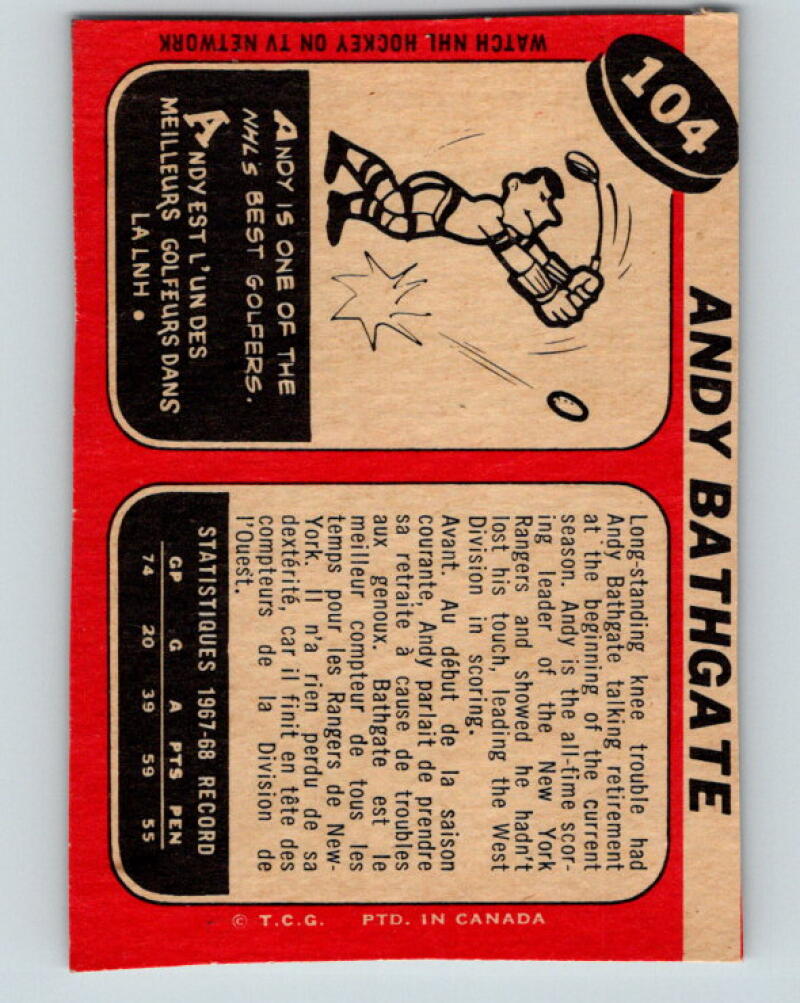 1968-69 Topps #104 Andy Bathgate Pittsburgh Penguins V44105