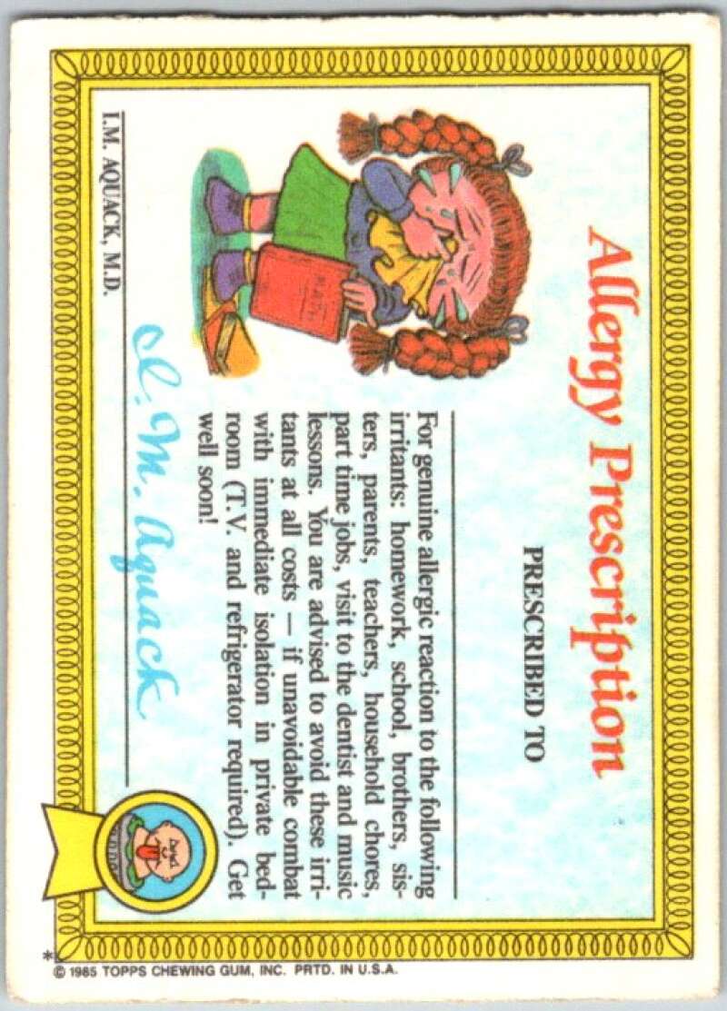 1985 Topps Garbage Pail Kids Series 1 #3a Up Chuck   V44275