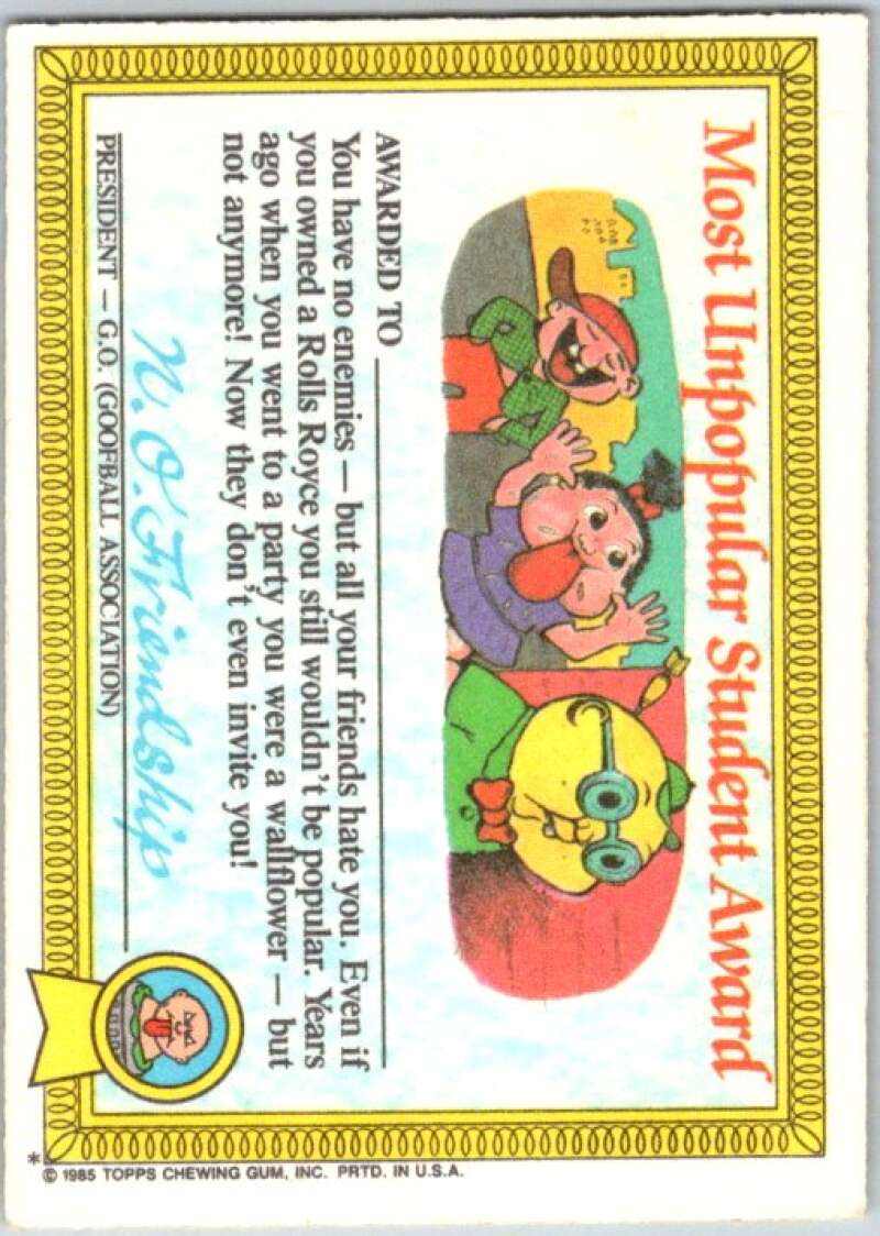 1985 Topps Garbage Pail Kids Series 1 #21a Virus Iris   V44456