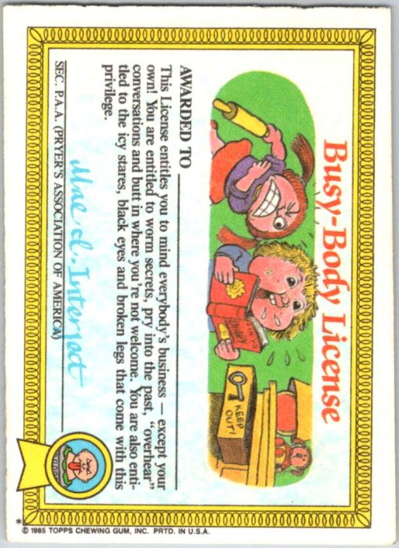 1985 Topps Garbage Pail Kids Series 1 #35a Wrinkly Randy   V44620