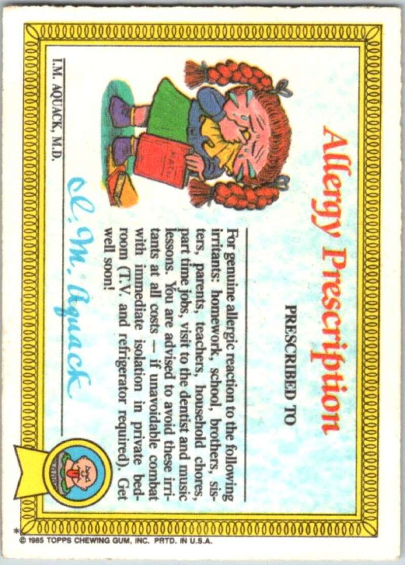 1985 Topps Garbage Pail Kids Series NNO Up Chuck  V44691