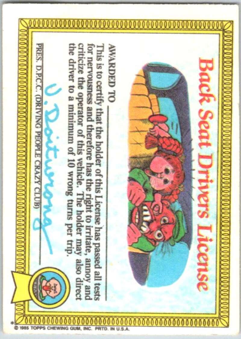 1985 Topps Garbage Pail Kids Series NNO Junky Jeff  V44740