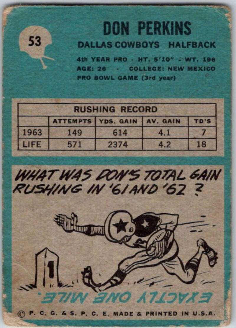 1964 Philadelphia Football #53 Don Perkins  Dallas Cowboys  V44752