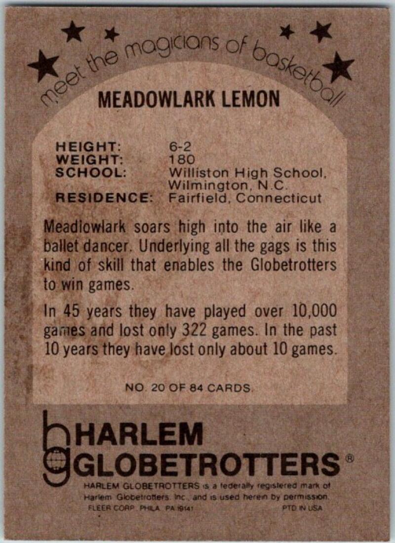 1971-72 Harlem Globetrotters 84 #20 Meadowlark Lemon (hooking) Basketball V44839