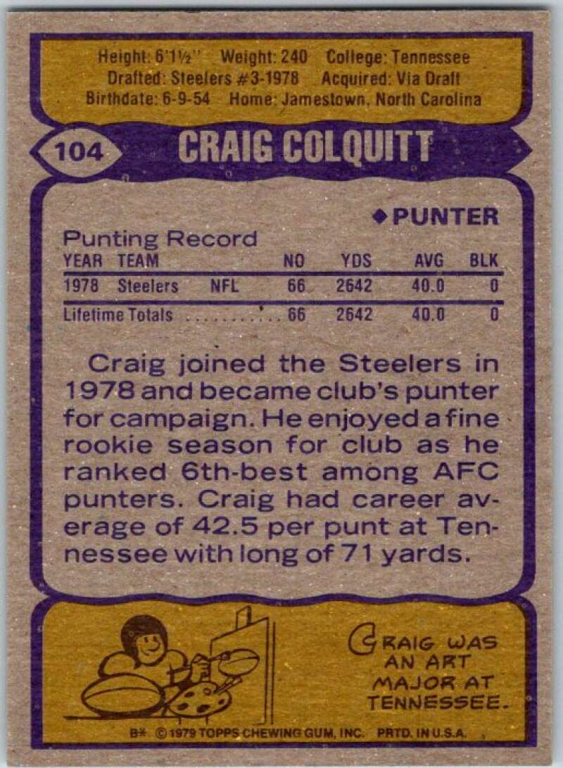 1979 Topps Football #104 Craig Colquitt  Pittsburgh Steelers  V44986