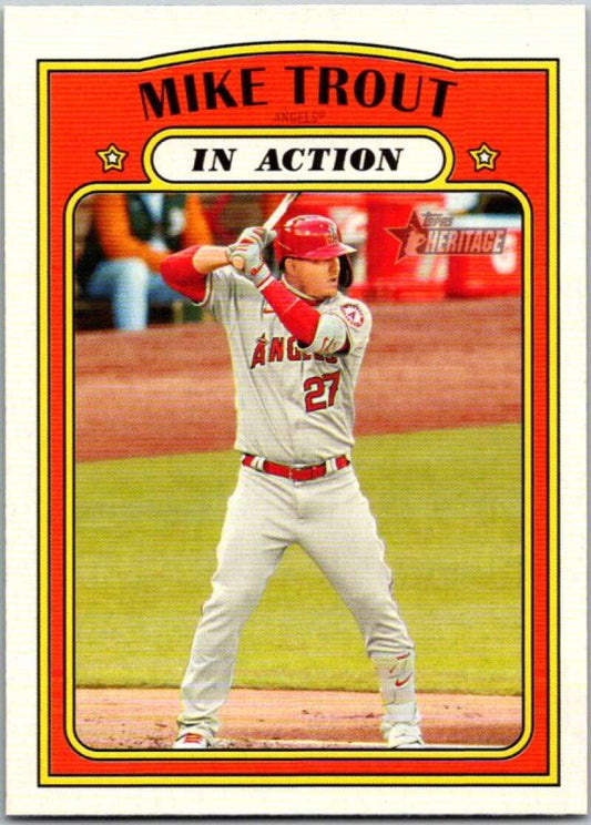 2021 Topps Heritage #170 Mike Trout In Action  Los Angeles Angels  V45195
