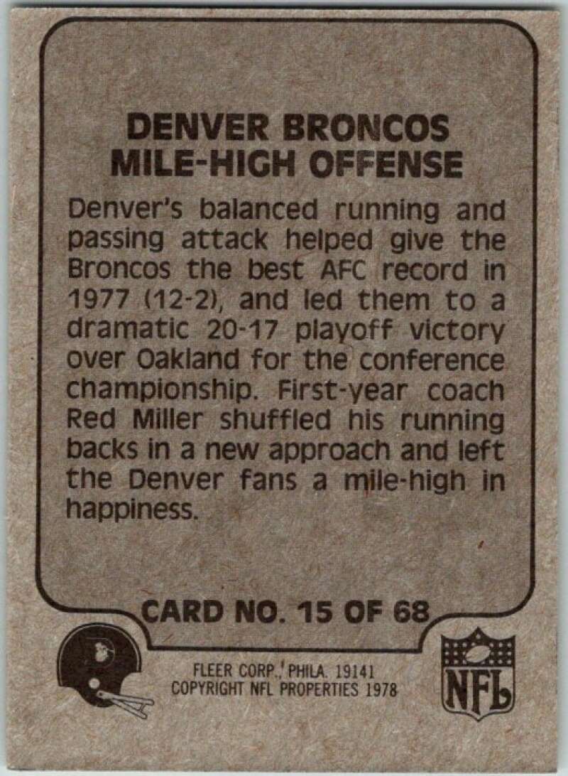 1978 Fleer Team Action # 15 Denver Broncos Mile-High Offense  V45228