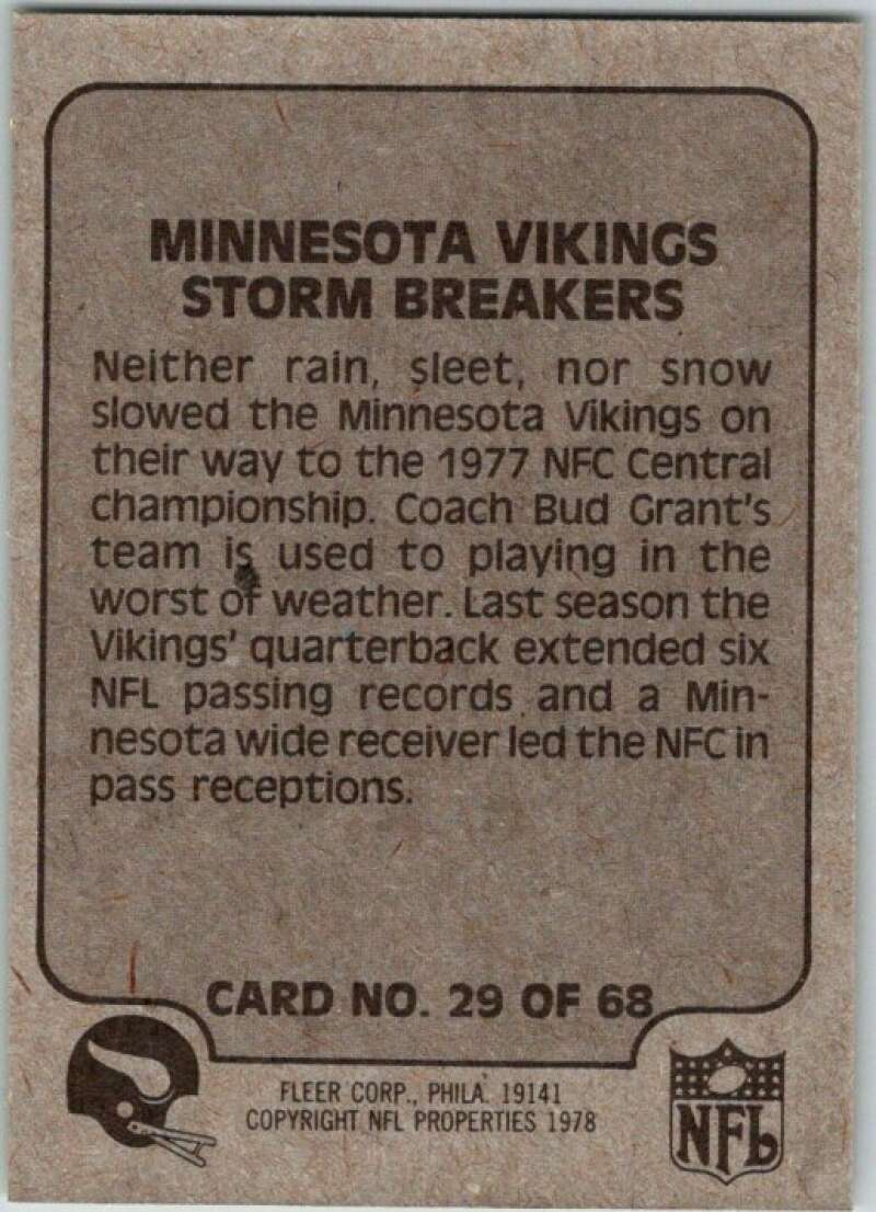 1978 Fleer Team Action # 29 Minnesota Vikings Storm Breakers  V45245