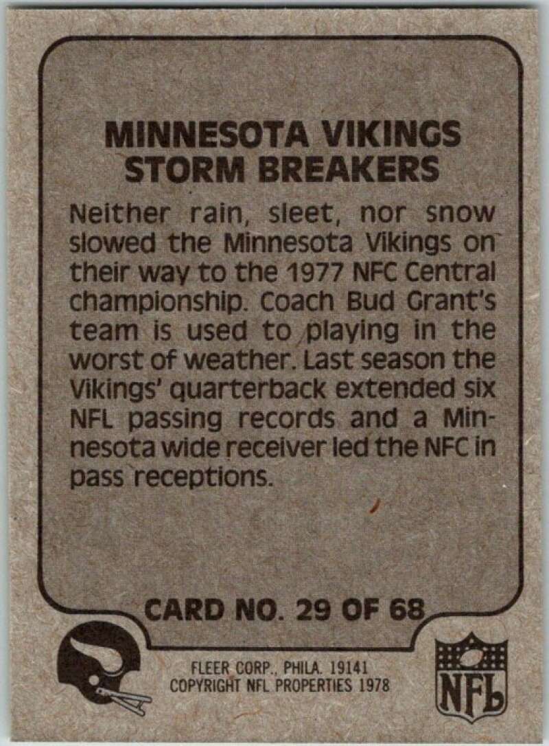 1978 Fleer Team Action # 29 Minnesota Vikings Storm Breakers  V45246