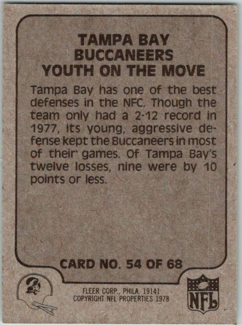 1978 Fleer Team Action # 54 Tampa Bay Buccaneers Youth Move  V45264