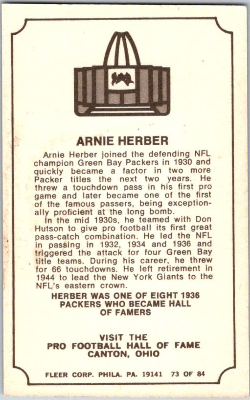 1975 Fleer The Immortal Roll Football #NNO Arnie Herber  V45988