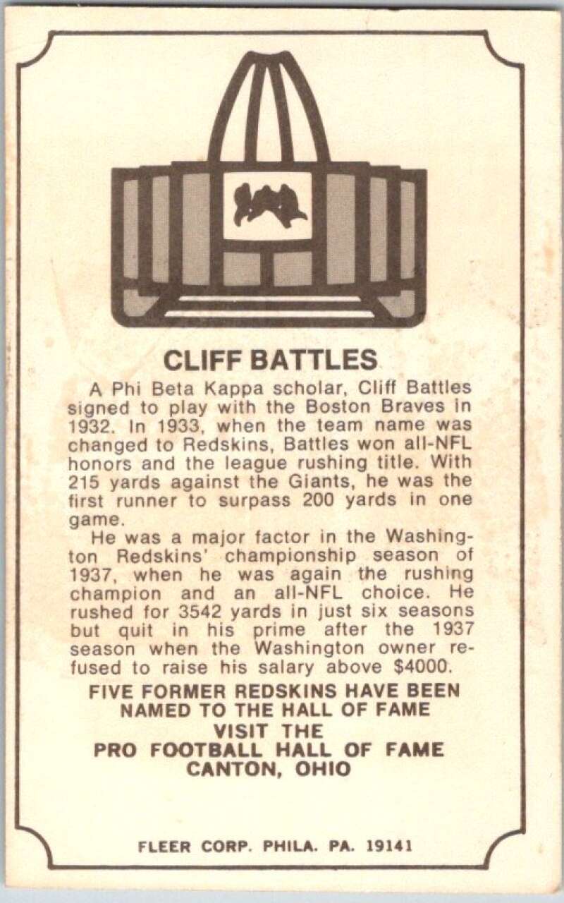 1974 Fleer The Immortal Roll Football #NNO Cliff Battles  V46009