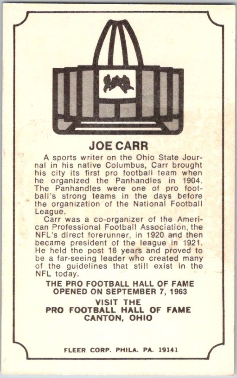 1974 Fleer The Immortal Roll Football #NNO Joe Carr  V46018