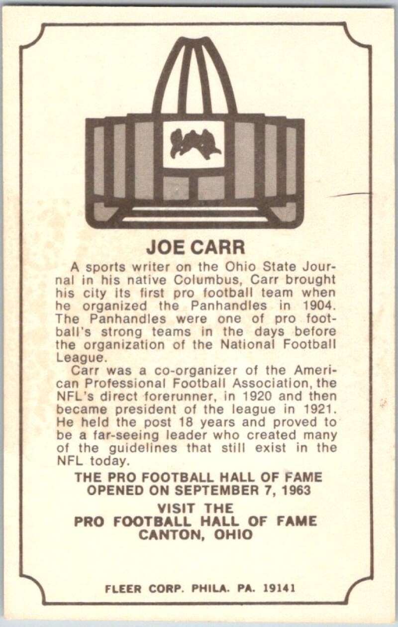 1974 Fleer The Immortal Roll Football #NNO Joe Carr  V46019