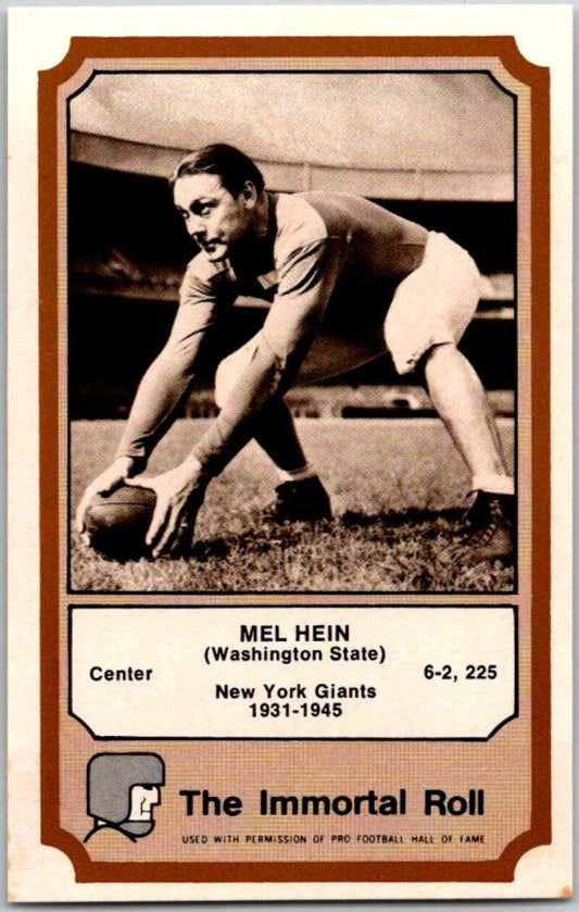 1974 Fleer The Immortal Roll Football #NNO Mel Hein  V46042