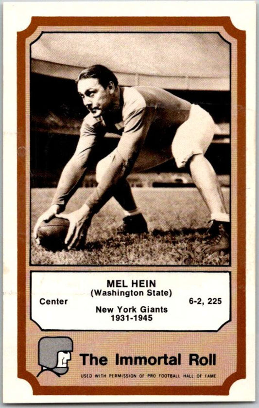1974 Fleer The Immortal Roll Football #NNO Mel Hein  V46043