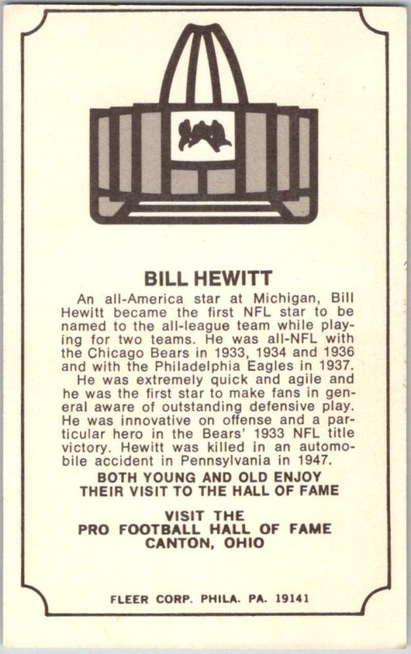 1974 Fleer The Immortal Roll Football #NNO Bill Hewitt  V46049