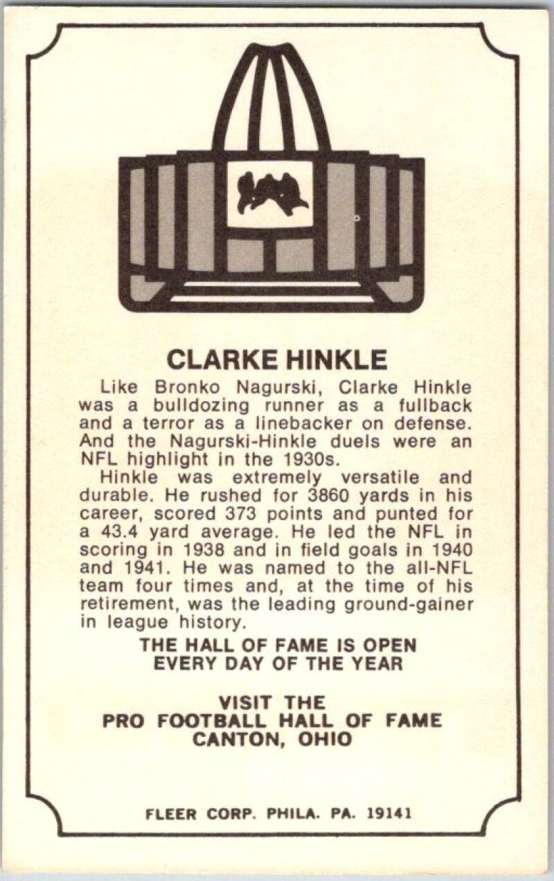 1974 Fleer The Immortal Roll Football #NNO Clarke Hinkle  V46051