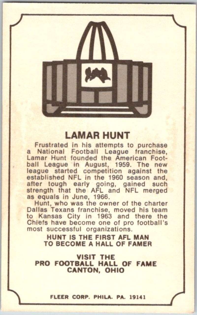 1974 Fleer The Immortal Roll Football #NNO Lamar Hunt  V46057