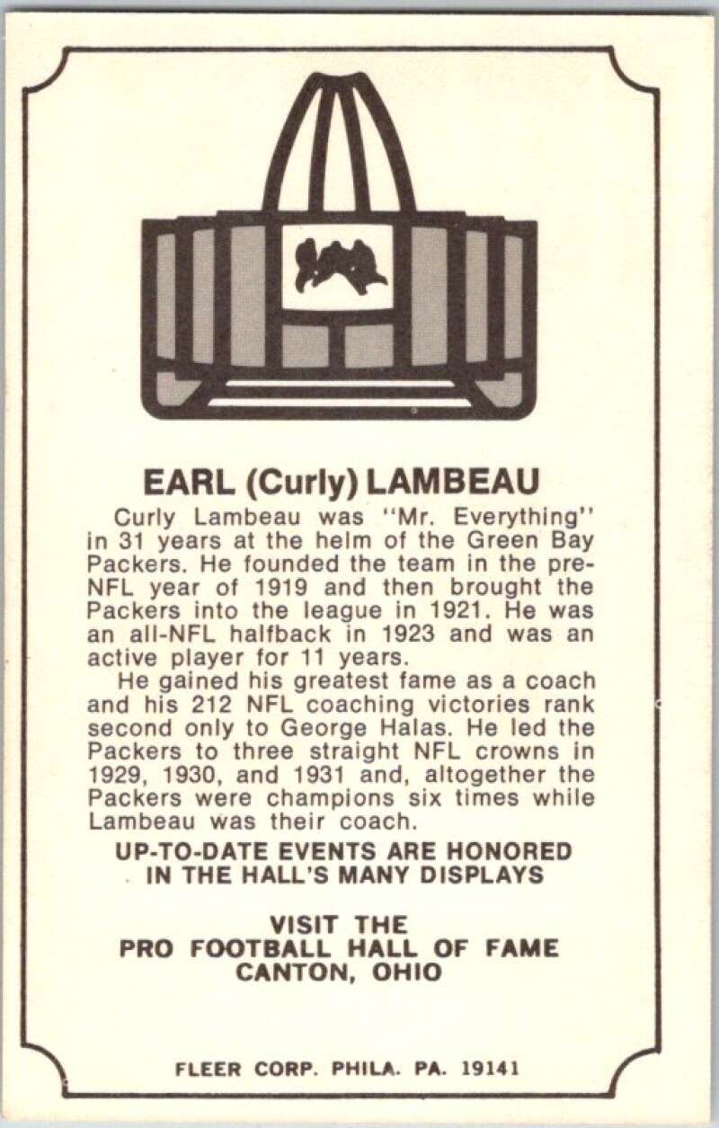 1974 Fleer The Immortal Roll Football #NNO Earl (Curly) Lambeau  V46061