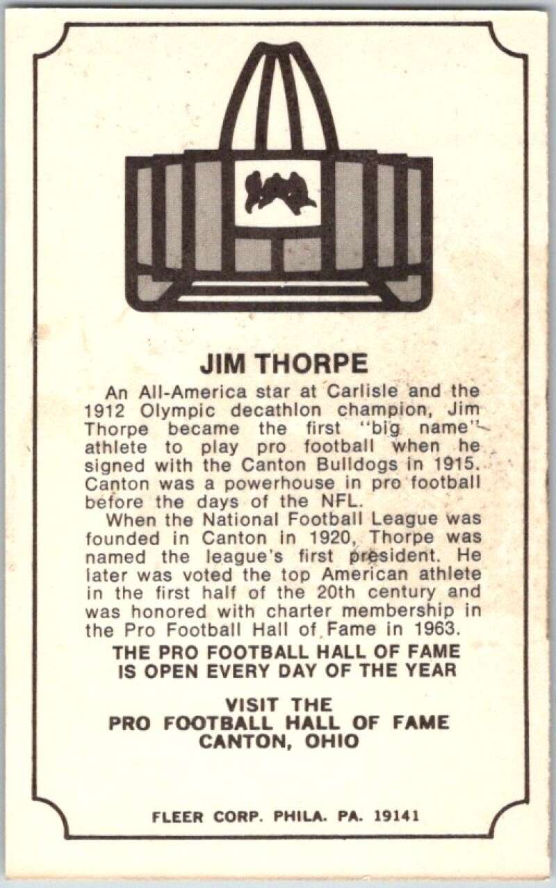 1974 Fleer The Immortal Roll Football #NNO Jim Thorpe  V46104