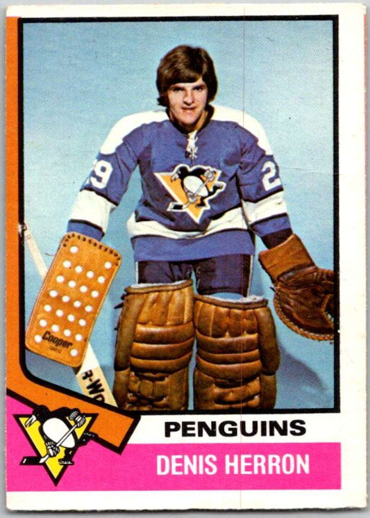 1974-75 O-Pee-Chee #45 Denis Herron  RC Rookie Pittsburgh  V46166