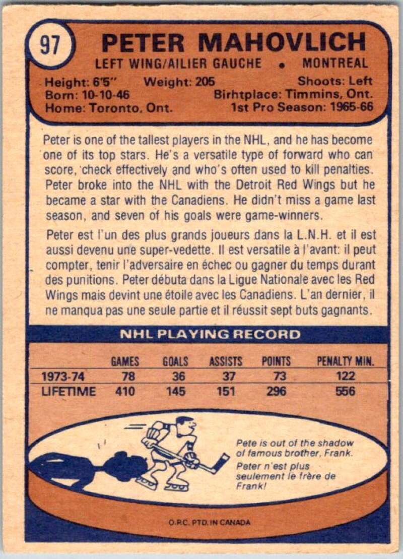 1974-75 O-Pee-Chee #97 Pete Mahovlich  Montreal Canadiens  V46218