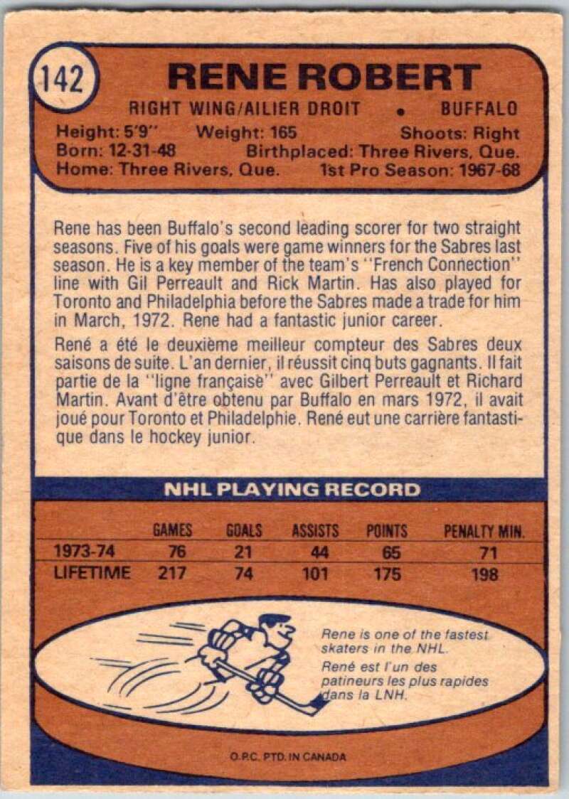 1974-75 O-Pee-Chee #142 Rene Robert  Buffalo Sabres  V46261